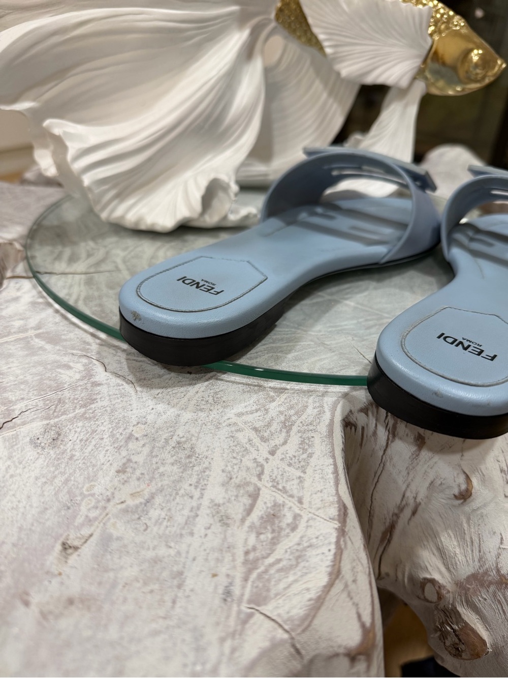 Fendi FF Baguette Baby Blue Leather Sandal Slides. Authentic! - Picture 7 of 12